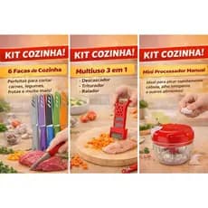 Kit Cozinha 3 Peças Processador Manual Alimentos + Faca de Legumes + Descascador Multiuso