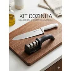 Kit Profissional Faca De Cozinha Aço Inox 10``+ Amolador Afiador De Facas Premium