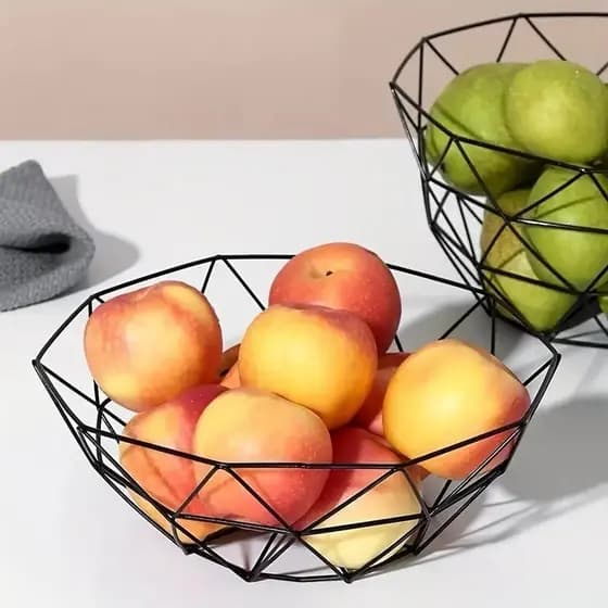 Fruteira Geométrica Preta Aramada em Metal 27x10cm Estilo Nórdico Decorativa Moderna Mesa Cozinha