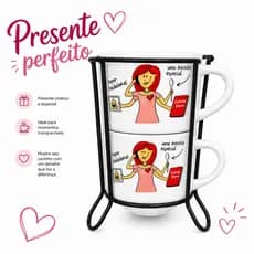 Presente Dia das Mães - Kit Xícaras com Suporte | Surpreenda sua Mãe com Café da Manhã Especial - Tema Tarefas Diárias
