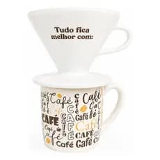 Jogo Para Café Caneca 300ml E Coador Individual Cerâmica