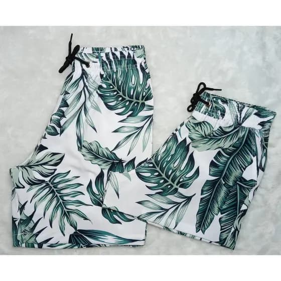 Kit Combinadinho Short Casal Mozão Bermuda Tactel Com Elastano Moda Praia Verao Piscina Namorados