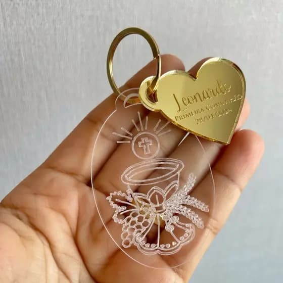 Kit 10 Chaveiros Personalizados em Acrílico - Lembrancinha Premium para Batizado, Comunhão e Crisma