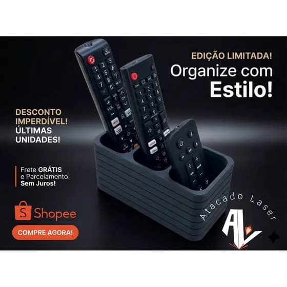 Suporte Porta Controle Remoto 3 Divisórias Moderno Resistente Universal