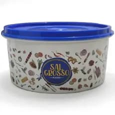 Pote Sal Grosso 1,1L Redondo Tampa Azul Branco Decorado Estampa Floral Multiúso PLastsu