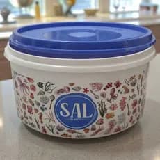 Pote Sal Branco Estampa Floral Redondo com Tampa Azul Múltiuso Decorado 1,1L Plastico