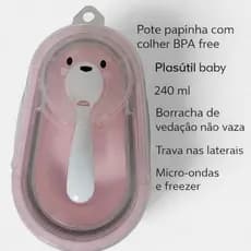 Kit Pote Para Papinha Com Colher E Tampa Urso Infantil Baby Plasútil BPA Free
