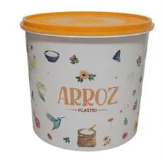 Pote Decorado Arroz 6,5 Litros Plástico Plastsu com Tampa Armazena 5kg Arroz linha floral Grande