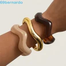 BERNARDO 3 Pçs/Set Pulseira Aberta Ampla , Pulseiras Onduladas De Resina Acrílica , Estilo Europeu Americano
