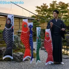 BERNARDO Biruta De Carpa Japonesa , Spray Tradicional Pendurada , Sinos De Vento De Bandeira De Peixe De Desenho Animado