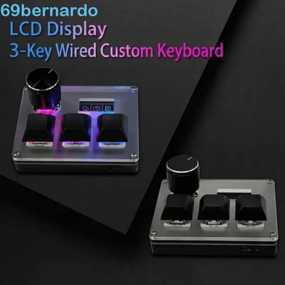 BERNARDO Mini Teclado De 3 Teclas , Com Mecânico Programável Retroiluminado Botão Multifuncional , Tela Colorida