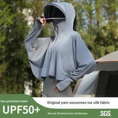 Jaqueta protetora solar feminina, jaqueta protetora solar de seda gelada, jaqueta anti-UV 2026, protetor solar, roupas f