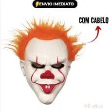 Máscara Assustadora Palhaço com Cabelo Fantasia Festa Halloween
