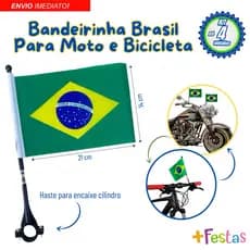 Bandeirinha Brasil Moto Bike com Suporte Bicicleta Carreata Copa 7 Setembro
