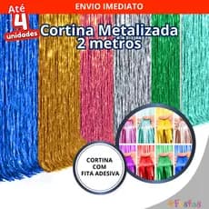 Kit 2/4 Cortina Metalizada Franja Painel Decoração Festa com Fita Adesiva