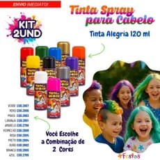 Kit 2 Tinta Spray Cabelo Lavável Da Alegria Cabelo Maluco Escolha a Combinação de Cores