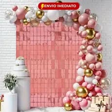 Kit 2/4/6/10 Cortinas Metalizada Quadrada Painel decoração Rose Gold Festa Eventos