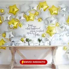 Kit 5/10/20 Balão Metalizado Estrela Grande Prata Dourado Decoração Festa