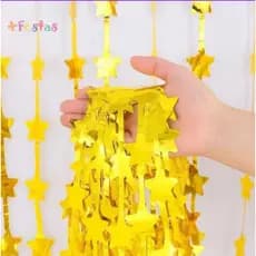 Kit 2/4 Cortina Metalizada Estrela Dourada Painel Decoração Festa Reveillon Fim de ano