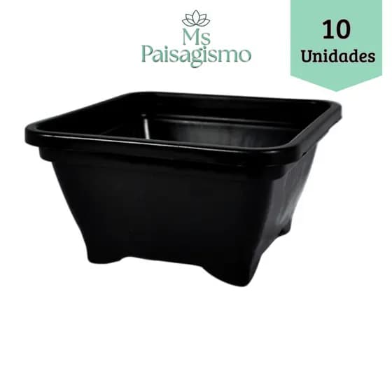 10 Vasos Potes Plásticos quadrado Bonsai Cactos E Suculentas 500ML Preto
