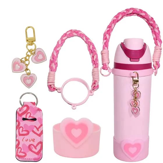 Conjunto De Acessórios Para Copo De Coração , 5 Peças , Compatível Com Garrafa De Água Owala , Alça De Bota De Silicone