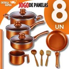 Jogo Panelas Antiaderente Estilo Cobre Não Gruda Panela Caçarolas Frigideira Leiteira Utensílios