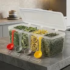 Porta Chás e Porta temperos c/4 divisorias 4 conchas medidora - Organizador para Chá, Temperos