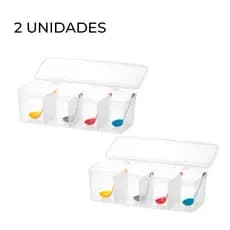 Kit C/2 Porta Temperos Pote Condimentos Organizador Com Divisórias e 4 Colheres Medidoras grátis cada kit