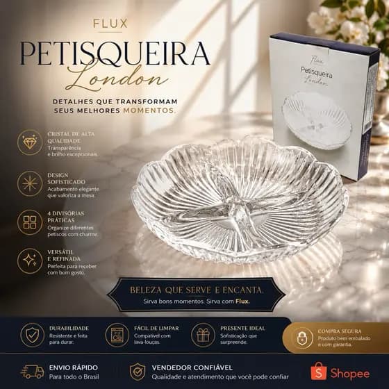 Petisqueira de Vidro Redonda com 4 Divisórias 18 cm – Prato de Servir Aperitivos