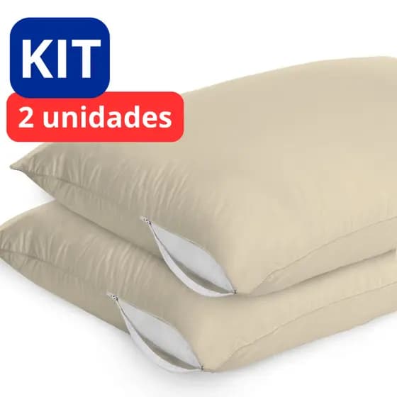 Kit 2 Capas De Travesseiro Bege Antiácaro