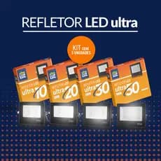 Kit 5 Refletores LED 10W 20W 30W 50W Holofote IP65 Branco Frio 6500K Bivolt Ultraluz