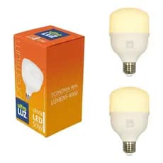 Kit 2 Lâmpadas LED Bulbo 50W Alta Potência E27 3000K Branco Quente Bivolt Ultraluz