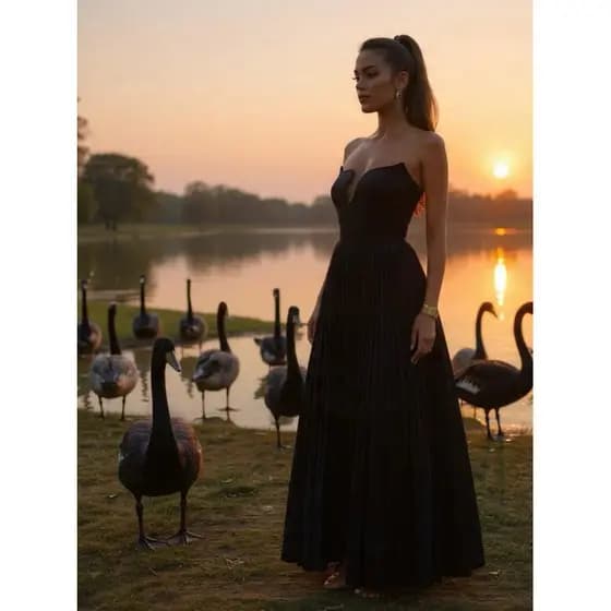 Vestido Festa Plissado Cisne Negro