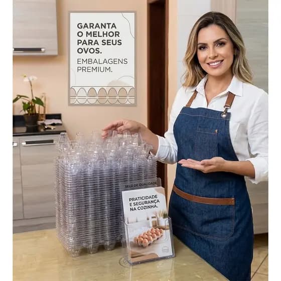Embalagem p/ ovos de galinha, kit 48u, bandejas transparentes