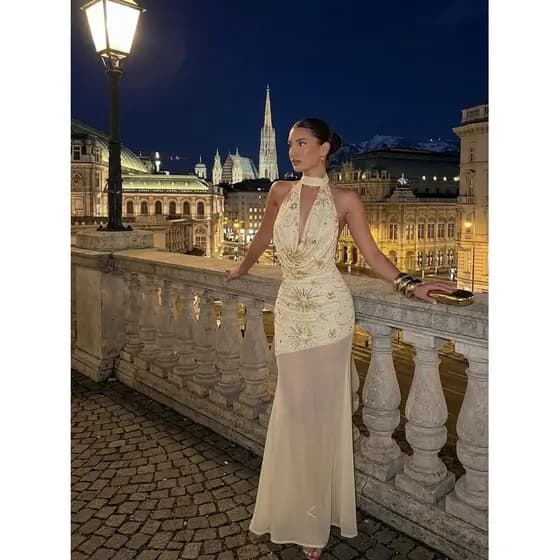 Vestido Festa Bali Bordado Lantejoulas 🇮🇩