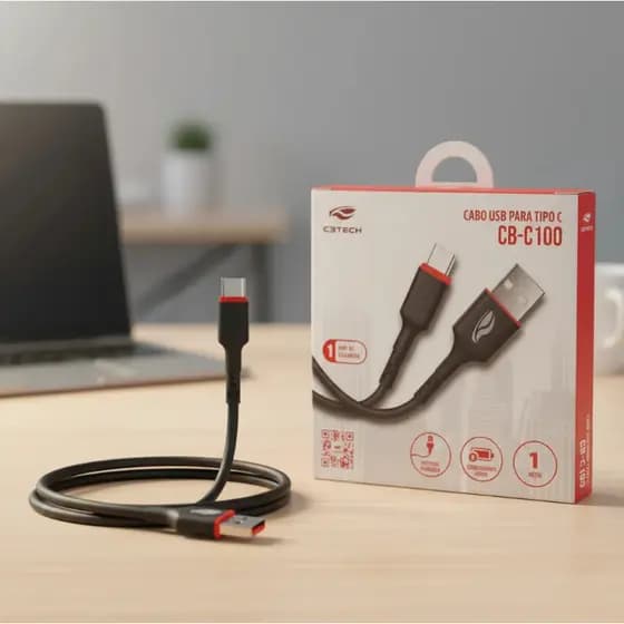 Cabo Usb C IPhone ios Android Carregador Rápido Power Usb-a X Tipo C 1 Metro 3a Cb-c100bk C3tech