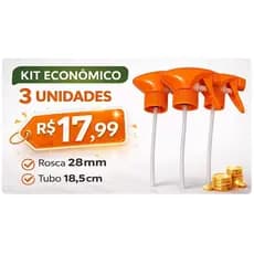 KIT C/ 3 Válvulas Spray Gatilho 28mm com Tubo 18,5cm | Borrifador Pulverizador