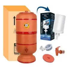Filtro de Barro 6 Litros Total (3L+3L) Completo com Vela Tripla Ação Bóia Anti-Transbordo e Torneira