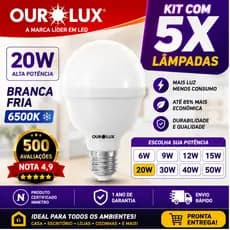 Lampada 5 Un LED 20 W Ourolux Lampadas Led Luz Fria Econômica Branca Bivolt Lampadas Led 520w