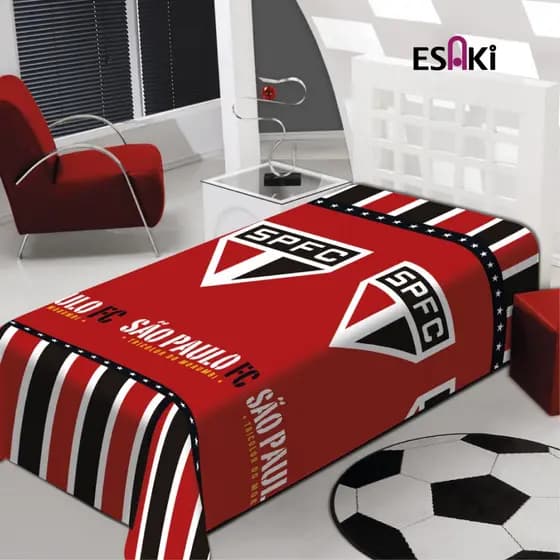 Cobertor Manta Soft Solteiro Jolitex Sao Paulo Tricolor Oficial