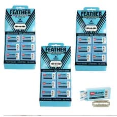 3 Cartelas Lâmina Para Barbear Feather Platinum Aço Inoxidável C/ 60un Cada
