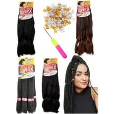 2 Cabelos Jumbo Super-X/Mega-X Jumbão Para Tranças 2pcts = 800g + 1 Agulha + 10 ANÉIS