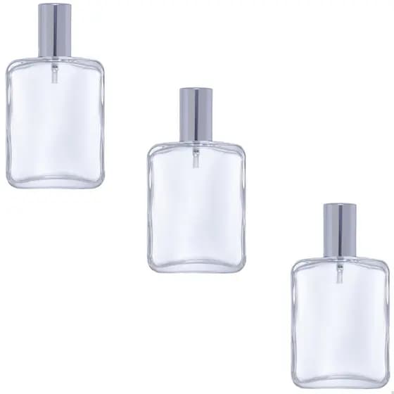 Kit 3 Frascos P/ Perfume Unissex De Vidro 100ml C/ Válvula Spray Luxo Prata