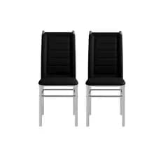 Kit 2 Cadeiras De Jantar Couro Sintético Preta Quadrada Luxo Aço Cromado/Preto
