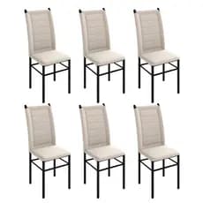 Kit 6 Cadeiras Sala Jantar Mesa Cozinha Estofada Avulsa Resistente Tubo Preto Metal Moderna