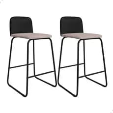 Conjunto 2 Banquetas Ferro Alta Luxo Premium Estofada Linho Bancada Balcão