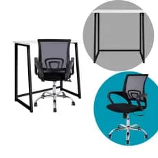Kit Home Office Branca Completo Mesa Dobrável + Cadeira Escritório Giratória