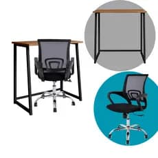 Kit Home Office Canela Completo Mesa Dobrável + Cadeira Escritório Giratória