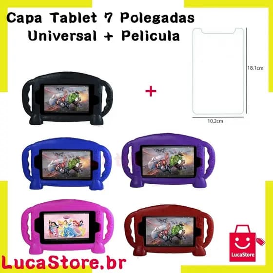 Kit Capa Capinha Infantil + Película de Vidro 9H Temperado Para Todos Tablets 7 Polegadas Universal