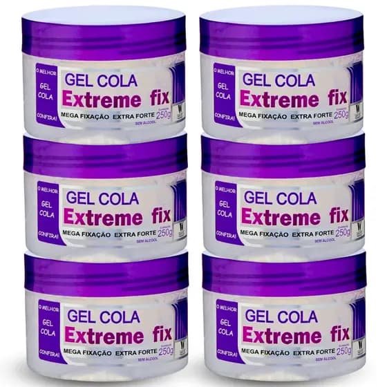 Kit 06 Gel Cola Incolor Extreme Fix 250g Mega Fixação Extra Forte